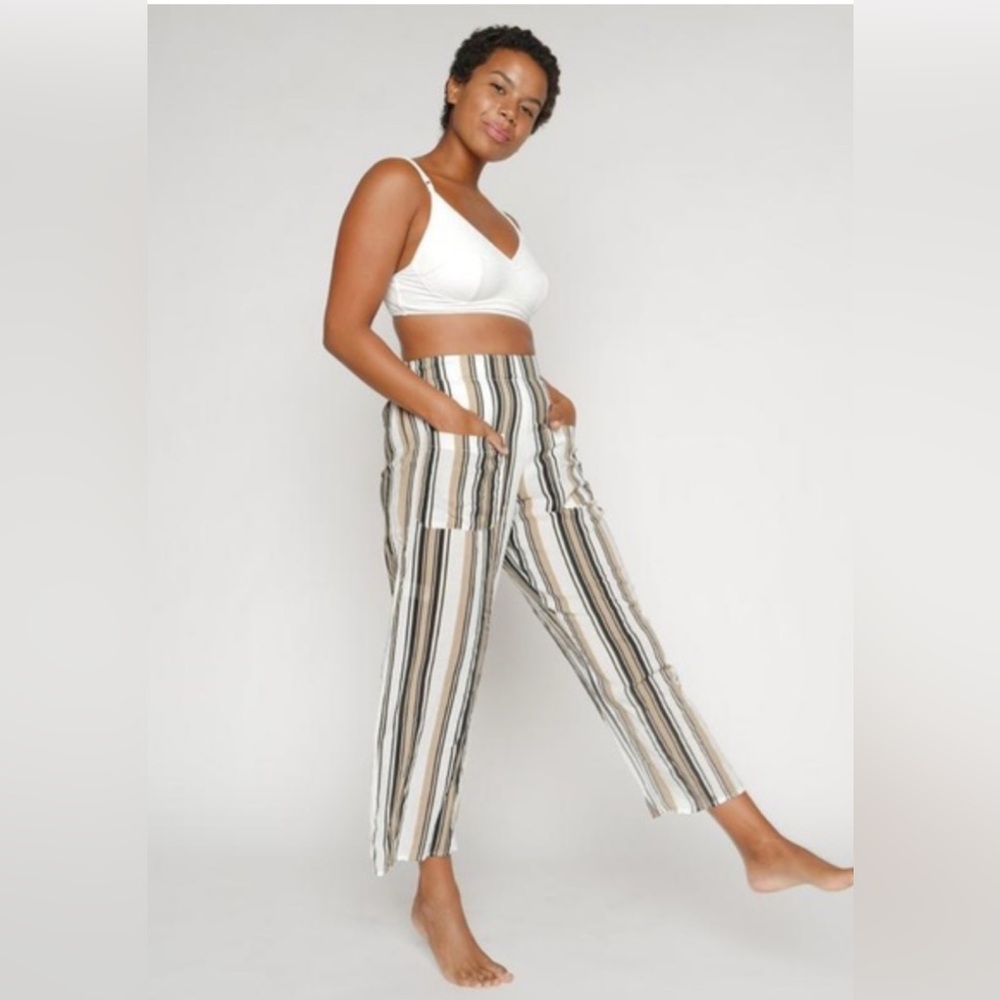 Seea Striped Ankle Pants in White, Black & Tan